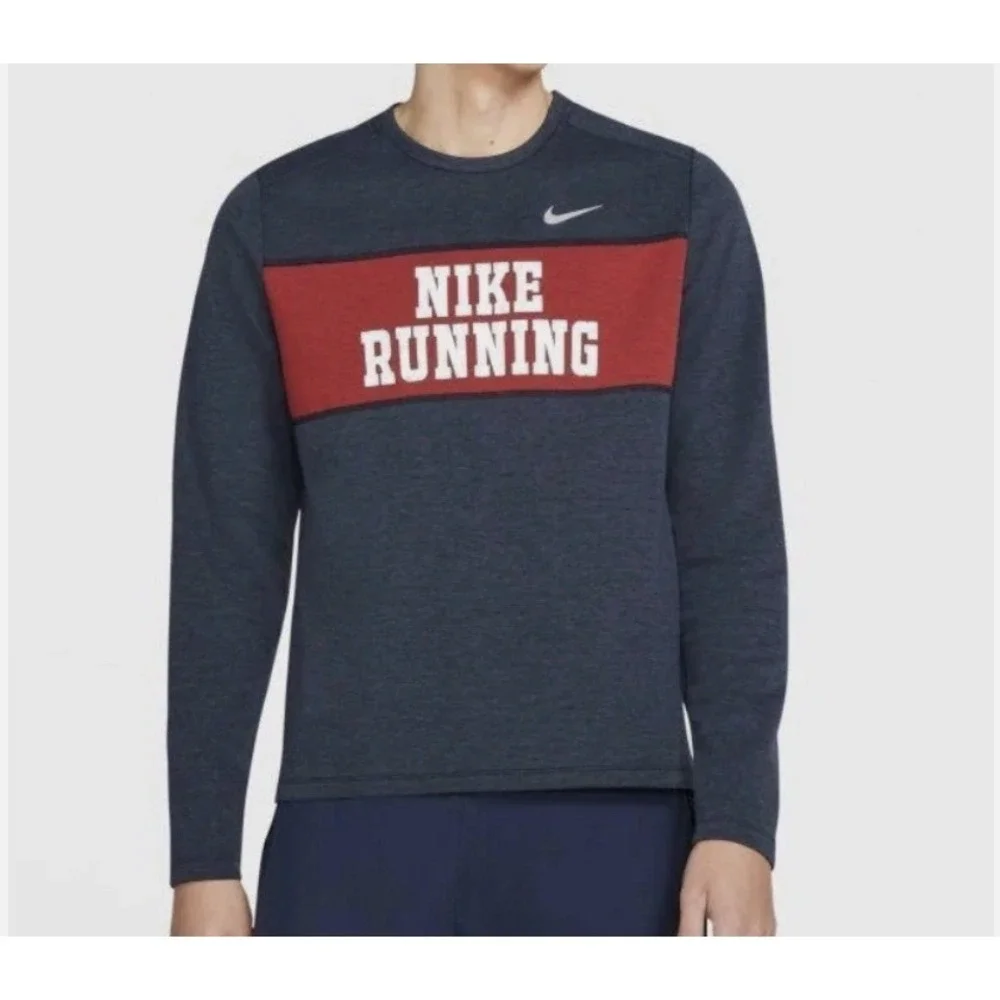 Nike Heritage Running Crew Shirt Mens M Thunder Blue Dri-FIT Long Sleeve Casual